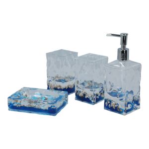 Honeybee 4-Piece Elegant and Modern Design Acrylic Bathroom Accessories Set Clear and Blue